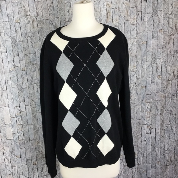 Izod Sweaters - Izod argyle sweater black w/gray & white, Size L